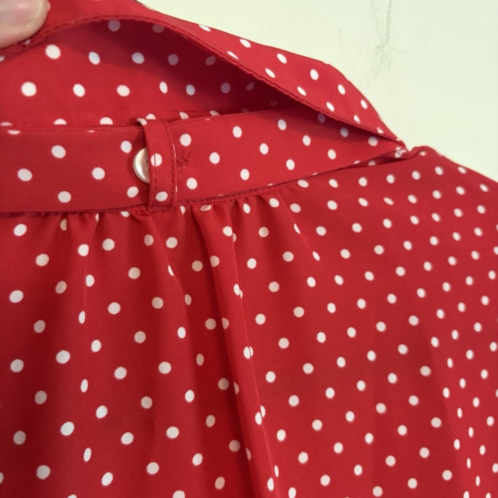 Draper James Midi Dress Sz 8 Red Polka Dot Longsleeve Pleats Retro Vintage Vibe - Picture 3 of 9